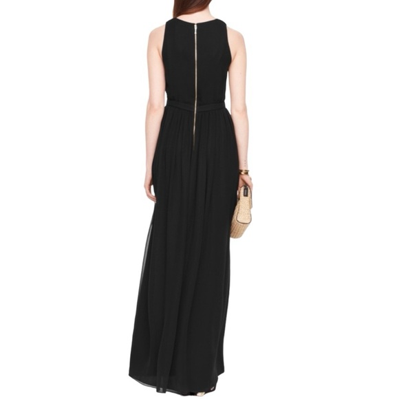 KATE SPADE New York Silk Chiffon Belted Sleeveless Fit-N-Flare Maxi Dress, Black - Picture 4 of 6